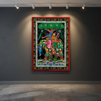 Peinture artisanale sur tissu Lord Krishna Raslila Pattachitra, Art populaire traditionnel d'Odisha, Rectangulaire, Décoration murale intérieure, SSD Market