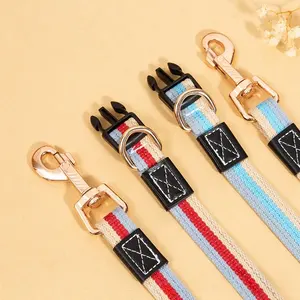 Venta al por mayor suave cómodo ajustable acolchado correas de lona de rayas de colores insertar hebilla personalizada collares de perro - Product Image 5
