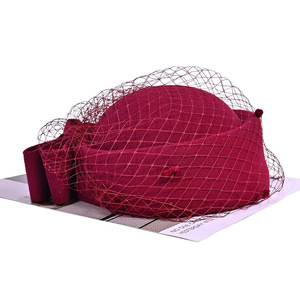 <span class=keywords><strong>Otoño</strong></span> Invierno nueva gorra de mezcla de lana cálida Retro versátil azafata estilo británico Jazz sombrero elegante velo Fedora sombrero - Product Image 6