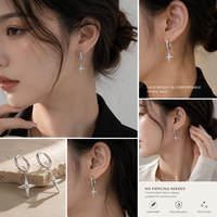 Boucles d'oreilles clips en laiton plaqué or, motif étoile, sans perçage, style vintage, croix zircon, bijoux minimalistes coréens Y2K pour femme