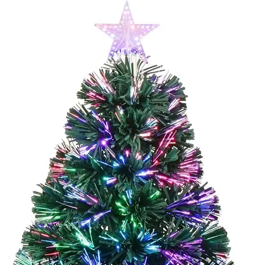 24inch Fiber Optic Pre-Lit Artificial Mini Christmas Tree Tabletop with Stars Holiday Home Decor