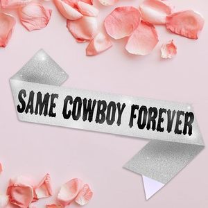 Fascia 'Same Cowboy Forever' Divertente con Glitter Argento Scintillante per Sposa in Attesa, Decorazione per Addio al Nubilato a Tema Cowgirl - Product Image 2