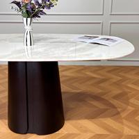 Table à manger ovale de luxe avec plateau en marbre, base en bois massif noir, table de dîner pour la maison et les restaurants