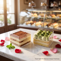 Boîte à dessert en plastique PS jetable avec logo personnalisé, transparente comme du cristal, pour tiramisu, mousse, gâteau, avec couvercle, vente en gros WELCOTECH