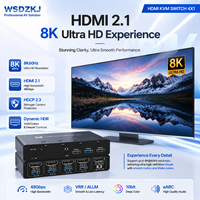 Commutateur KVM 4 ports Hardrock pour 2.1 3D, métal, 8K60Hz, hub USB 3.0 avec télécommande IR pour la mise en partage de plusieurs ordinateurs