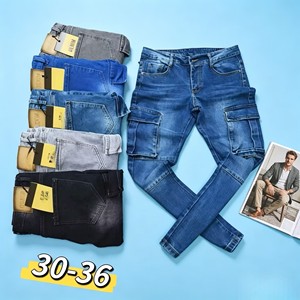 6.98 Dollars GZL007 Size 30-36 <strong>Men</strong> Ripped Slim Fit <strong>Stretch</strong> Jeans Multi Pocket Washed Trousers for Streetwear - Product Image 3
