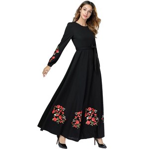 Noir Maxi Floral Vintage Plus Size Jupes Abaya Robes Musulmanes - Product Image 3