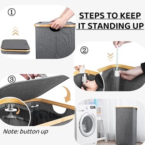 Đóng Mở Quần Áo Bẩn Lưu Trữ Giỏ Không Thấm Nước Vuông Có Thể Gập Lại Tre Giặt Hamper Với Nắp Và Túi Có Thể Tháo Rời - Product Image 2