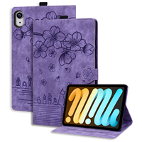 Étui de protection en cuir PU à rabat avec imprimé fleurs de cerisier pour iPad Mini 6 7 8 2026 8.7 Mini8, avec porte-cartes et étui pour tablette