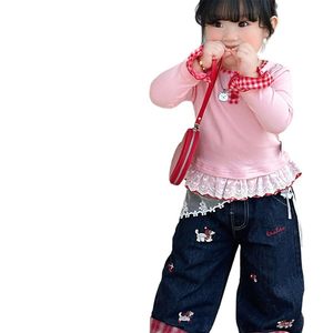 Girls' Pink Long Sleeve Tops With Ruffle Hem Breathable Spring Autumn Base Layer Clothes For Baby Girls - Product Image 5