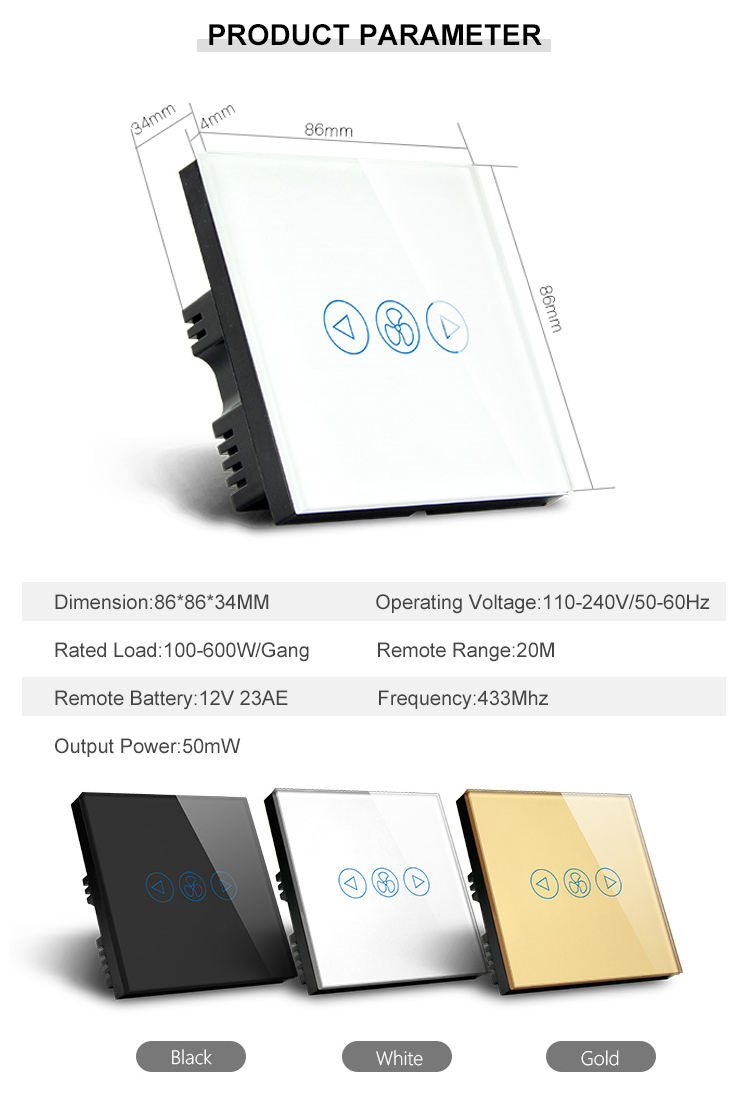 Glomarket Tuya WiFi Smart Wall Switch Remote Control For Ceiling Fans / LED Light