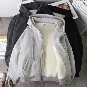 Autumn Winter Zipper <strong>Hoodie</strong> for Men Good Price Cheap Thick Velvet Coat Embossed Print Hooded Collar XL Size Trendy Top <strong>Couples</strong> - Product Image 2