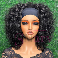 Perruques Pas Chères sans Colle de Fournisseur de Cheveux Vierges Vietnamiens, Qualité 12A SDD, Boucles Dynamiques, Perruques Bandeau en Cheveux Humains Vierges pour Femmes Noires