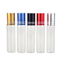 Flacon de parfum miniature rond en verre transparent de 10 ml, pas cher, personnalisé, pour huile essentielle, gloss à lèvres, avec bille roulante et bouchon métallique
