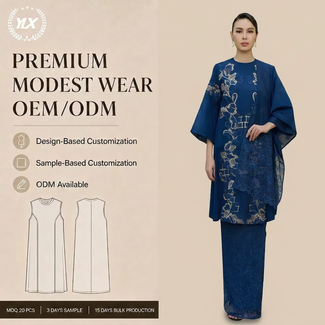 Elegant Navy Blue Baju Kurung with Silver Floral Embroidery - Premium Muslim Fashion