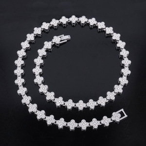 Hot Selling European American Four-leaf Clover <b>Necklace</b> Full Diamond Zircon <b>Small</b> Alloy Jewelry for Men Women Hip-Hop Style - Product Image 5