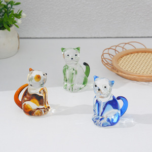 Ornements créatifs pour chats, artisanat de chatons, série de chats, décorations de bureau <span class=keywords><strong>en</strong></span> <span class=keywords><strong>verre</strong></span> bleu vert faites à la main, cadeau artisanal - Product Image 1