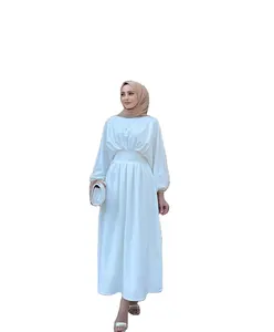 2024 New Arrival Women Tunic Long sleeve Modest Dresses Solid Color Muslim Fashion Wholesale Evening Abaya Dresses