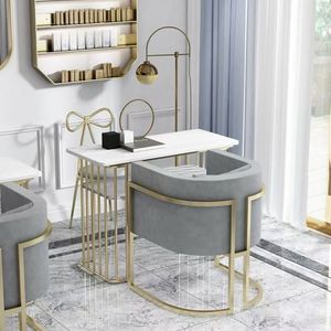 Ensemble table et chaise de salon de manucure K double couche effet marbre, table et chaise de salon de manucure tendance - Product Image 1