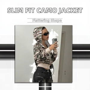 GHH10219 New Slim Fit Long Sleeved Hooded Zipper <b>Camouflage</b> <b>Jacket</b> for Women Autumn/Winter Spandex Quick Dry - Product Image 2