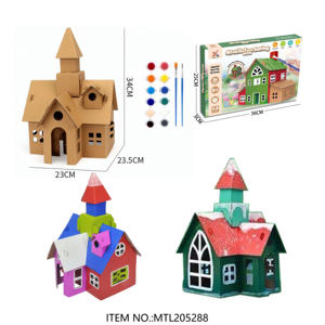 着色クラフトキットアセンブリ3Dペーパープレイハウス手作りDIYグラフィティペインティング段ボールハウス子供用 - Product Image 3