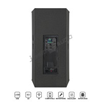 Enceinte PA active 2400W 15 pouces 3 voies avec boîtier en bois, DSP, lecteur multimédia USB, TWS, amplificateur de classe D 2 canaux pour scène live