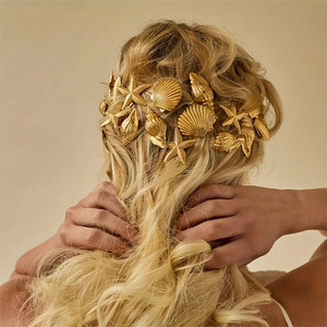 BSCI usine personnalisé conque étoile de mer coquille pinces à <span class=keywords><strong>cheveux</strong></span> été plaqué <span class=keywords><strong>or</strong></span> métal frange pinces pour les filles - Product Image 3