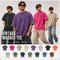 T-shirt Homme Personnalisé Effet Délavé Vintage OEM 230g Coton Peigné Coupe Oversize Délavage Acide Épaules Tombantes Streetwear Fabricant