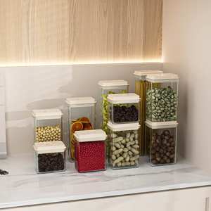 Organisateur de garde-manger de cuisine en plastique hermétique étanche pour le stockage des céréales et des spaghettis 0.5L-1.8L Pot à grains empilable - Product Image 2