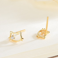 Boucles d'oreilles pour femme, motif chat Hello Kitty de dessin animé mignon, en cuivre avec diamants, style Sweet Sister Wind Hollow, bijoux fantaisie, vente en gros