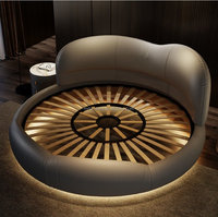 Lit Double King Size Moderne et Romantique Crème avec Tête de Lit Rembourrée en Bois de Pin et Panneaux en Contreplaqué, Idéal pour Chambre à Coucher et Hôtel