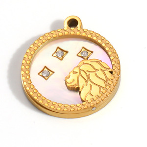 SUMMLY Breloques rondes personnalisées signes <span class=keywords><strong>du</strong></span> zodiaque, plaqué or 18 carats, acier inoxydable, zircone, pendentifs pièces de monnaie pour la fabrication de bracelets - Product Image 2