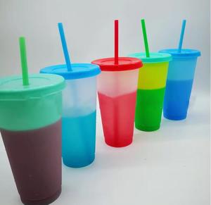 Vaso de Plástico Termocrómico Ecológico de Gran Capacidad con Tapa y Pajita, Diseño Personalizable y Atractivo para Beber Agua o Té - Product Image 4