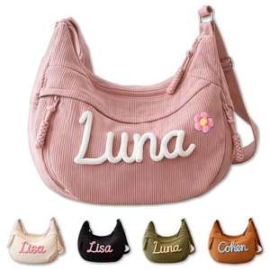 Custom <b>Corduroy</b> Crossbody Embroidered <b>Tote</b>, Cotton Rope Woven Name, Everyday Shoulder <b>Bag</b>, Gift for Mom, Wife - Product Image 1