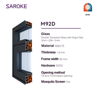 SAROKE M92 NFRC-Zertifiziertes Amerikanisches Standard-Aluminium Dreh-Kipp-Fenster mit Isolierverglasung und Edelstahlgitter