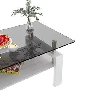 Table basse rectangulaire DB de style ferme moderne avec plateau en verre trempé gris et couche MDF pour le salon - Product Image 4