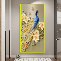 Accueil Mur Salon Moderne Paon Animal Luxe Cadre En Métal Paon en cristal porcelaine peinture