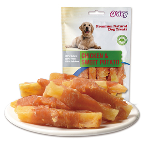 Fábrica OEM de pollo y patata dulce para perros, golosinas para mascotas, distribuidor de entrenamiento para perros importador, golosinas para perros al por mayor, Etiqueta Privada - Product Image 1