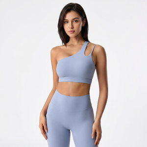 Women Asymmetric One Shoulder Sports Bra Hollow Cutout <b>Back</b> Padded Yoga Bra <b>Low</b> Support Pilates Fitness Crop <b>Top</b> Wholesale - Product Image 5