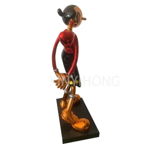 Résine Artisanat personnalisé petite Taille Dessin Animé Couleur Chrome Popeye Femme Olvia Figure Art Sculpture En Fibre De Verre Popeye modèle Statue