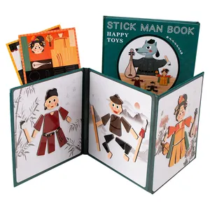 创意火柴人磁性拼图DIY木制磁性书2至4岁儿童早教学习玩具