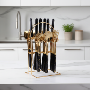 Ensemble de couverts en acier inoxydable couteau fourchette cuillère style nordique luxe léger rétro 24 pièces motif <span class=keywords><strong>marbre</strong></span> cuillère à dessert pour - Product Image 2