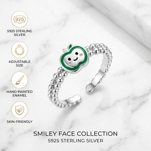 <span class=keywords><strong>Bague</strong></span> ouverte en argent sterling S925 au design original, motif visage souriant, émail mignon et délicat, pour usage quotidien, Ganku - Product Image 1