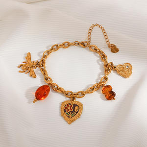 Heart-Shaped Flower Charm <b>Bracelet</b> 18K Gold Plated <b>Red</b> Pendant Gift Jewelry - Product Image 2