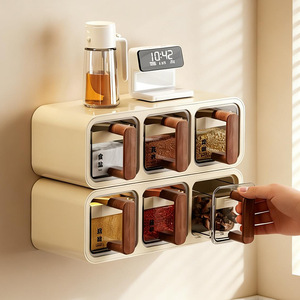 Wall Mounted Spice <b>Jar</b> Set With Wooden Lids Moisture Proof <b>For</b> <b>Kitchen</b> <b>Storage</b> M Size - Product Image 2