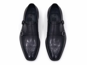 รองเท้าเดรสผู้ชายสีดำแบบ Double Monk Strap หนังขัดเงา หัวเข็มขัด สำหรับใส่ทำงาน ใส่ในโอกาสทางการ ธุรกิจ แบบ Brogue ปลายรองเท้าเจาะรู ขายส่ง - Product Image 5