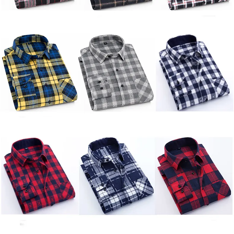 Classique hommes flanelle chemises à carreaux à manches longues marque vêtements haute qualité 100% coton chemises décontractées mâle