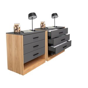 Boras Set Of 2 <b>Small</b> Dressers Minimalist Modern Style Natural Oak And Gray Bedroom Storage Furniture - Product Image 5