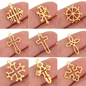 Pendentif en acier inoxydable poli miroir, croix religieuse, crucifix creux, connecteur pour bracelet, boucles d'oreilles, composants de bijoux - Product Image 2
