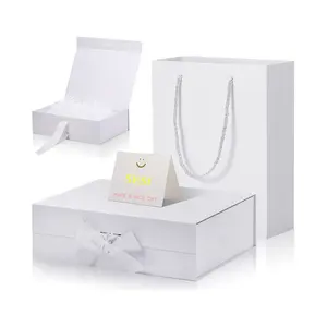 Роскошная коробка со сменной лентой и магнитной застежкой с бумажными пакетами, открытка и салфетка, магнитная упаковочная коробка